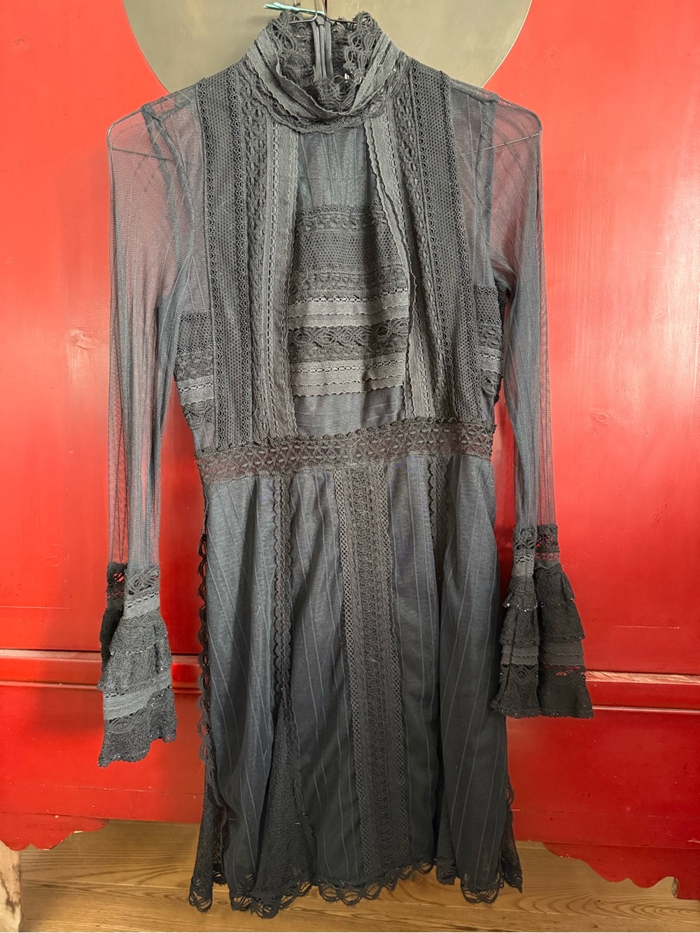 Jonathan Simkhai Sheer Black Long Sleeve Dress